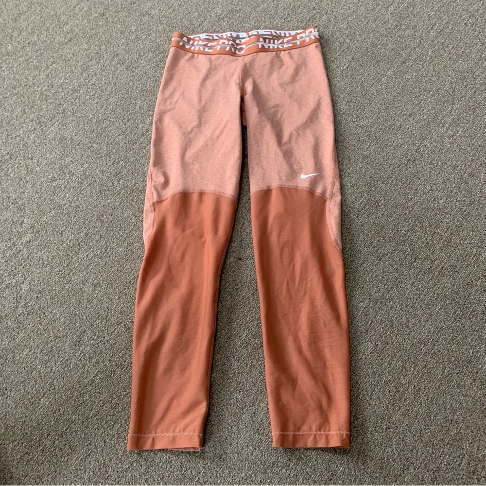 Nike Pro Womens Cropped Pants Orange Mesh Pull On Workout Dri Fit‎ Stretch Small
